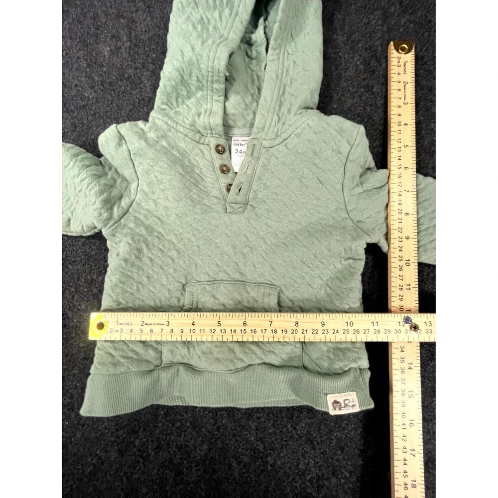 Carters‎ Hoodie Toddler Unisex 24M Sage Green Quilted Cotton Hooded Pullover